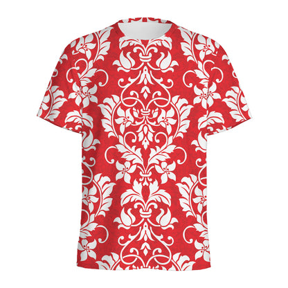 Red And White Damask Pattern Print Men's Sports T-Shirt