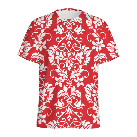 Red And White Damask Pattern Print Men's Sports T-Shirt