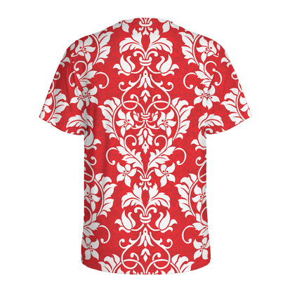Red And White Damask Pattern Print Men's Sports T-Shirt
