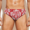 Red And White Damask Pattern Print Men's Swim Briefs