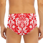 Red And White Damask Pattern Print Men's Triangle Swim Briefs
