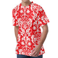 Red And White Damask Pattern Print Men's Velvet T-Shirt
