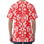 Red And White Damask Pattern Print Men's Velvet T-Shirt