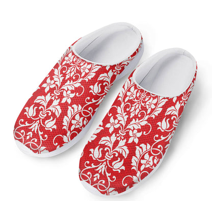 Red And White Damask Pattern Print Mesh Casual Shoes