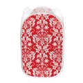 Red And White Damask Pattern Print Mesh Laundry Hamper