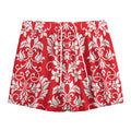Red And White Damask Pattern Print Mesh Shorts