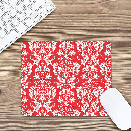 Red And White Damask Pattern Print Mouse Pad