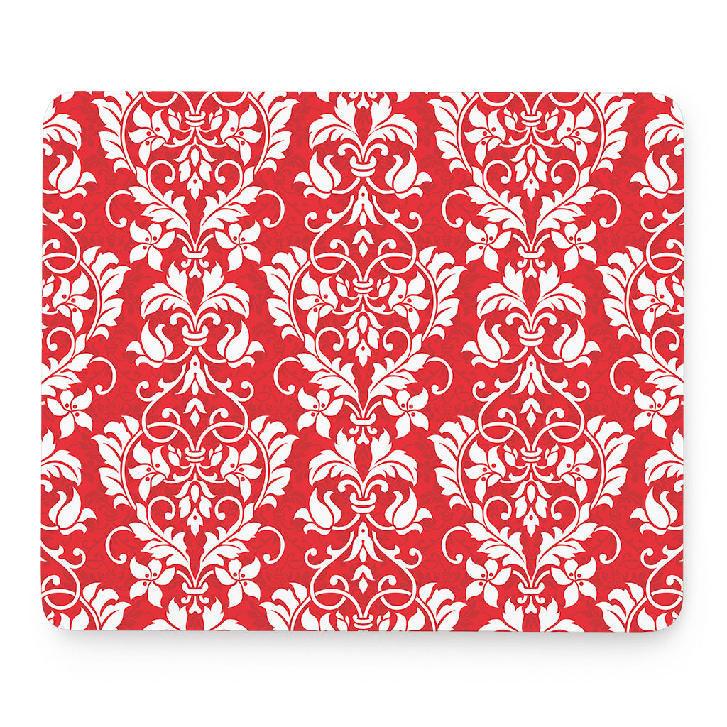 Red And White Damask Pattern Print Mouse Pad