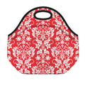 Red And White Damask Pattern Print Neoprene Lunch Bag