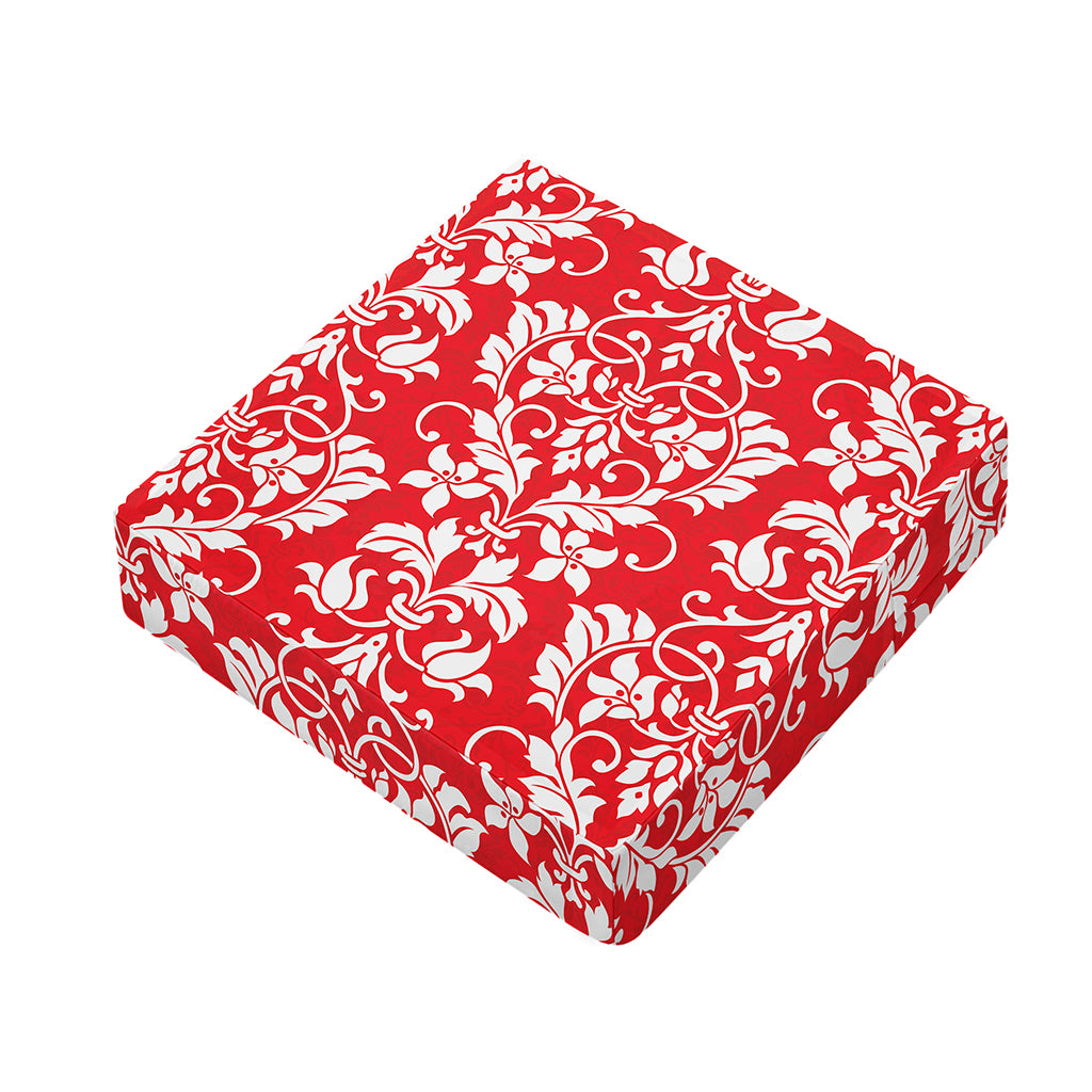 Red And White Damask Pattern Print Outdoor Seat Cushion Cover