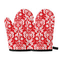 Red And White Damask Pattern Print Oven Mitts