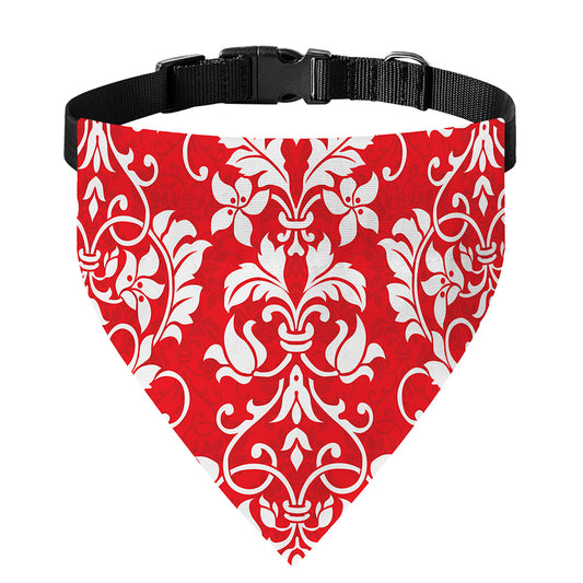 Red And White Damask Pattern Print Over The Collar Dog Bandana