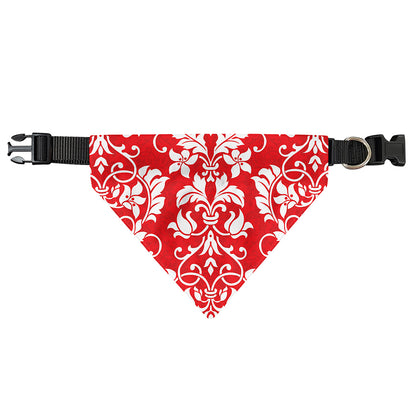 Red And White Damask Pattern Print Over The Collar Dog Bandana