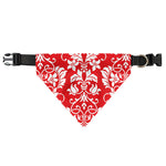 Red And White Damask Pattern Print Over The Collar Dog Bandana