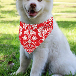 Red And White Damask Pattern Print Over The Collar Dog Bandana