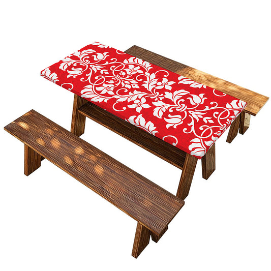 Red And White Damask Pattern Print Picnic Table Cover
