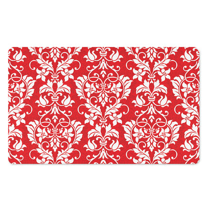 Red And White Damask Pattern Print Polyester Doormat