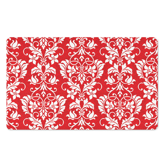 Red And White Damask Pattern Print Polyester Doormat