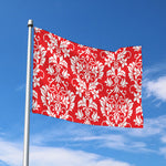 Red And White Damask Pattern Print Polyester Flag