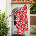Red And White Damask Pattern Print Polyester Flag