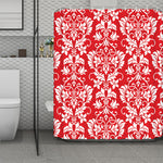 Red And White Damask Pattern Print Polyester Shower Curtain