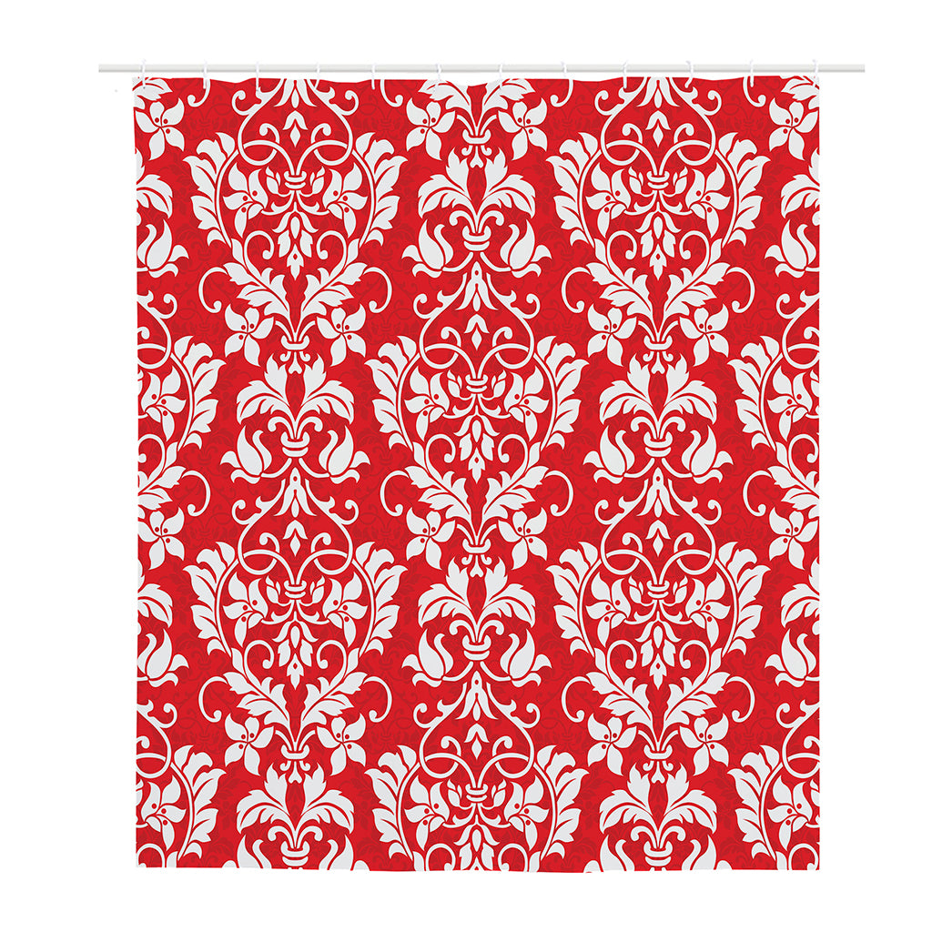 Red And White Damask Pattern Print Polyester Shower Curtain