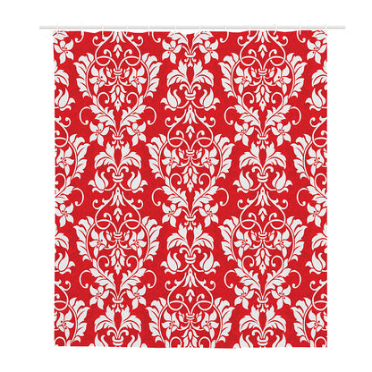 Red And White Damask Pattern Print Polyester Shower Curtain