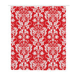 Red And White Damask Pattern Print Polyester Shower Curtain