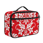 Red And White Damask Pattern Print Portable Lunch Bag