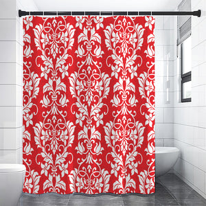 Red And White Damask Pattern Print Premium Shower Curtain