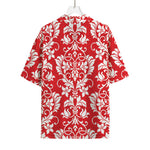 Red And White Damask Pattern Print Rayon Hawaiian Shirt