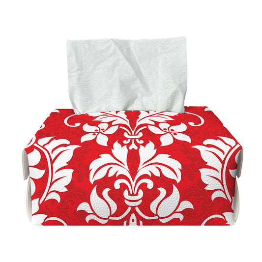 Red And White Damask Pattern Print Rectangle Tissue Box Cover