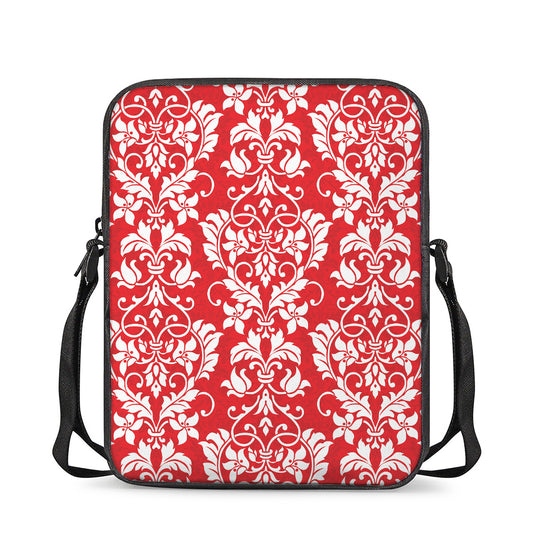 Red And White Damask Pattern Print Rectangular Crossbody Bag