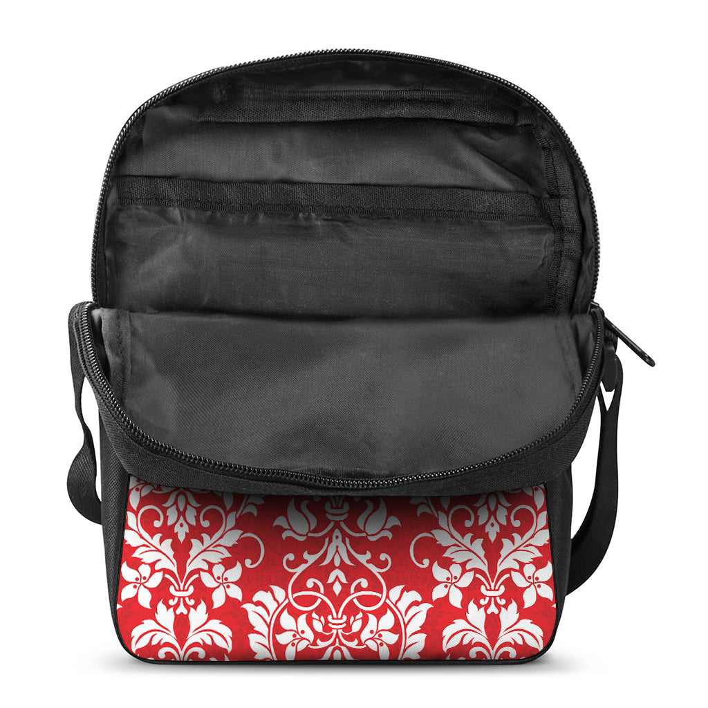Red And White Damask Pattern Print Rectangular Crossbody Bag