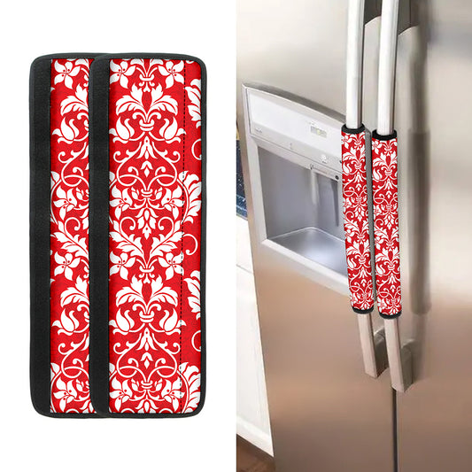 Red And White Damask Pattern Print Refrigerator Handle Covers