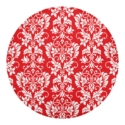 Red And White Damask Pattern Print Round Blanket