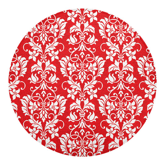 Red And White Damask Pattern Print Round Blanket