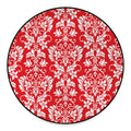 Red And White Damask Pattern Print Round Floor Mat