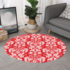 Red And White Damask Pattern Print Round Rug