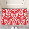 Red And White Damask Pattern Print Rubber Doormat