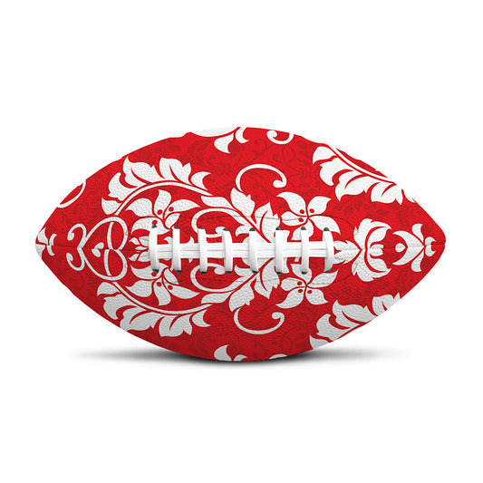 Red And White Damask Pattern Print Rugby Ball