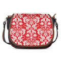 Red And White Damask Pattern Print Saddle Bag