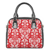 Red And White Damask Pattern Print Shoulder Handbag