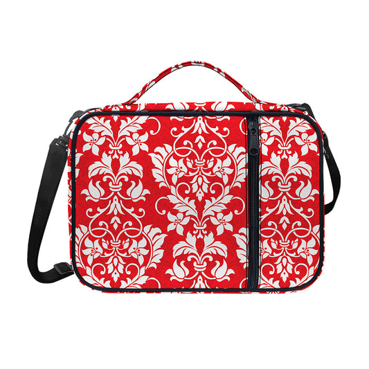 Red And White Damask Pattern Print Shoulder Strap Bible Bag