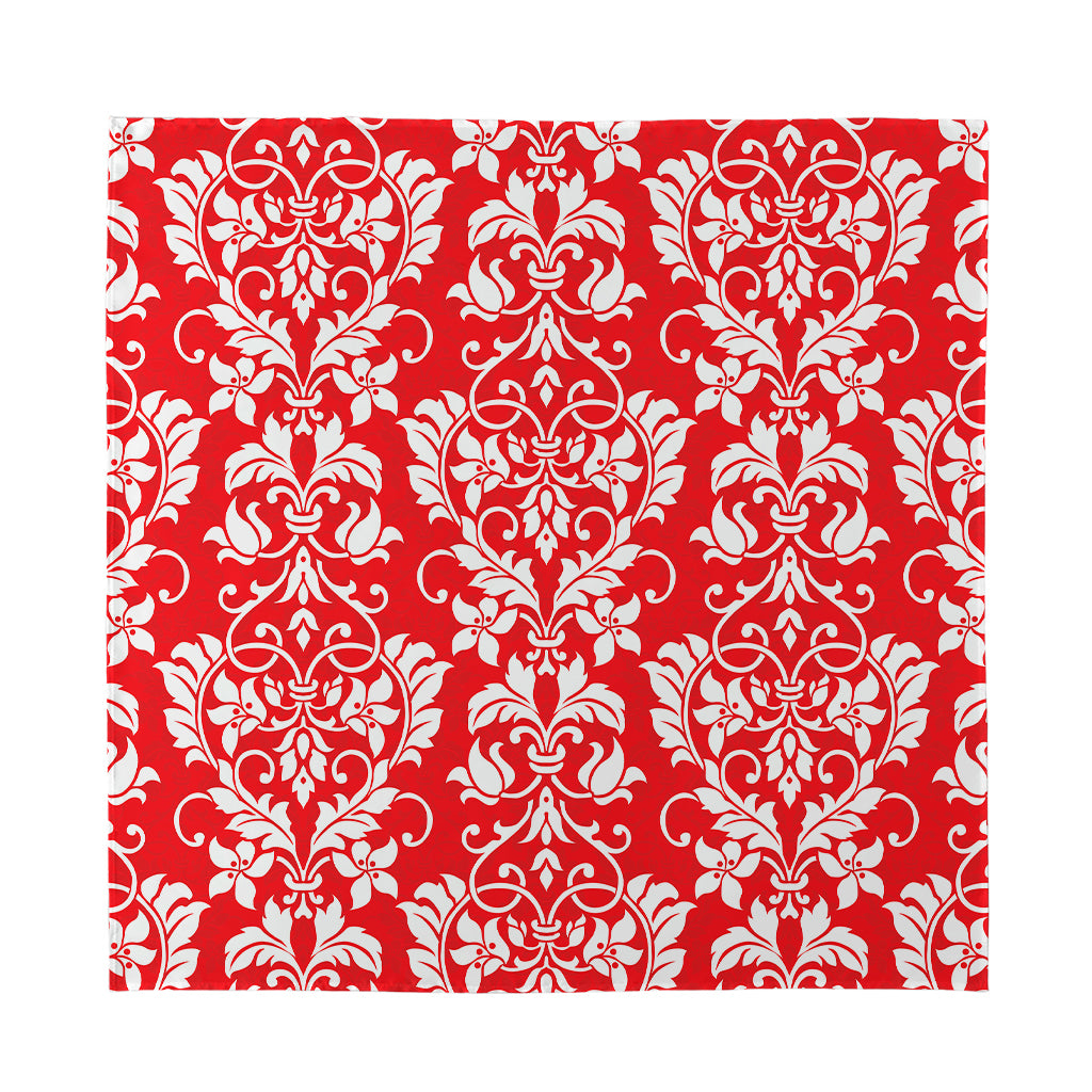 Red And White Damask Pattern Print Silk Bandana