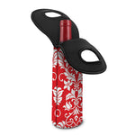 Red And White Damask Pattern Print Single Neoprene Wine Tote