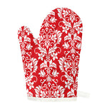 Red And White Damask Pattern Print Single Oven Mitt