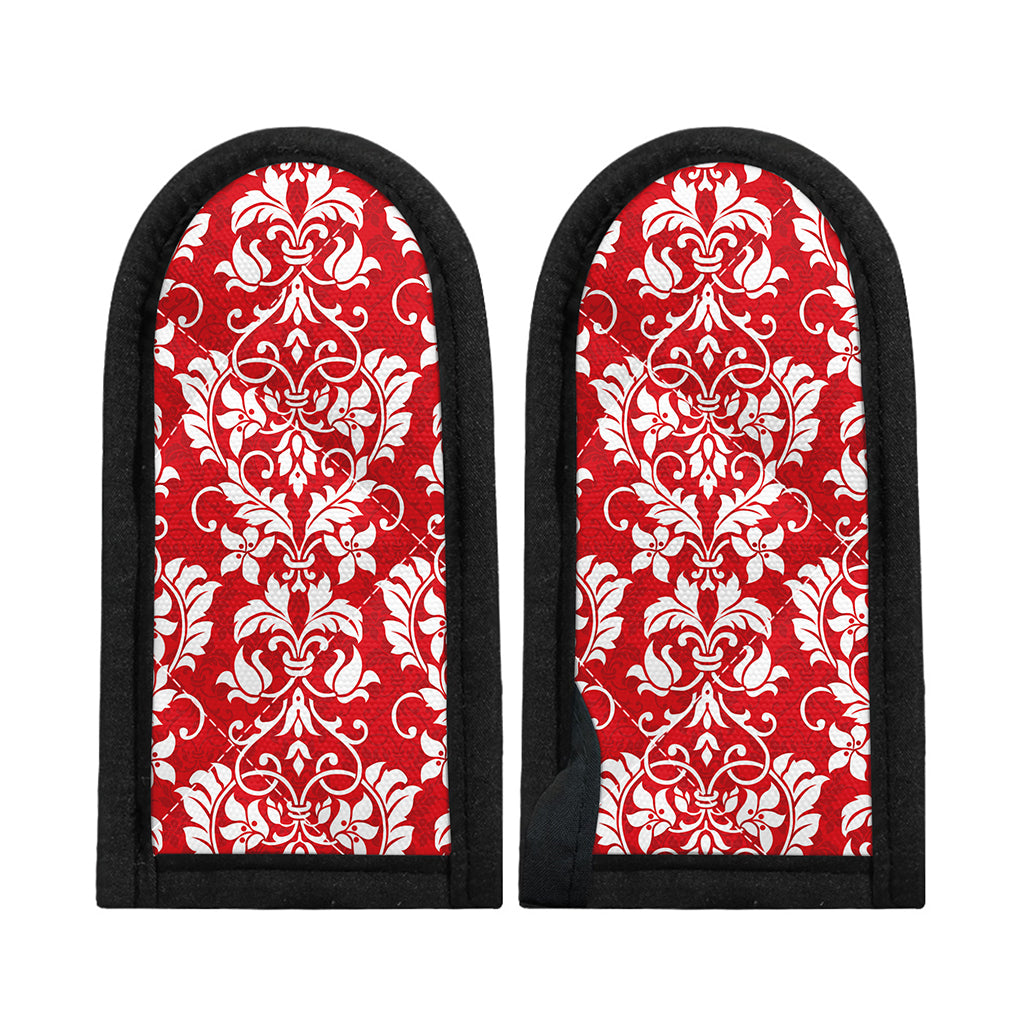 Red And White Damask Pattern Print Skillet Handle Cover