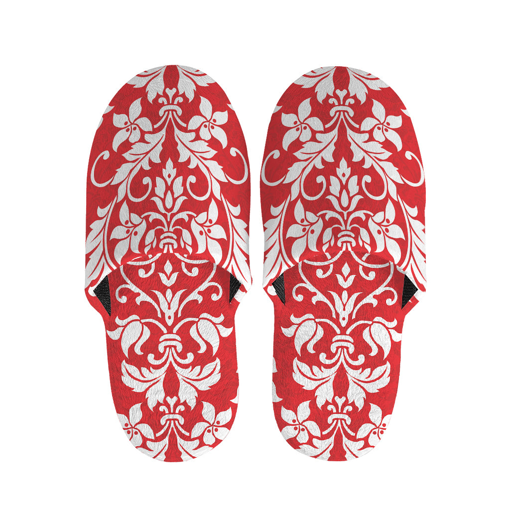 Red And White Damask Pattern Print Slippers