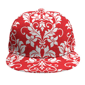 Red And White Damask Pattern Print Snapback Cap